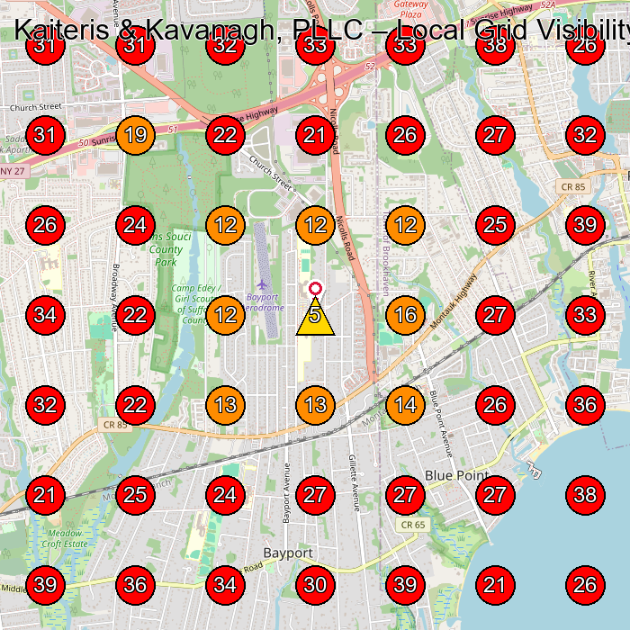 Kaiteris & Kavanagh, PLLC GeoGrid visibility map for General Practice Attorney in Patchogue